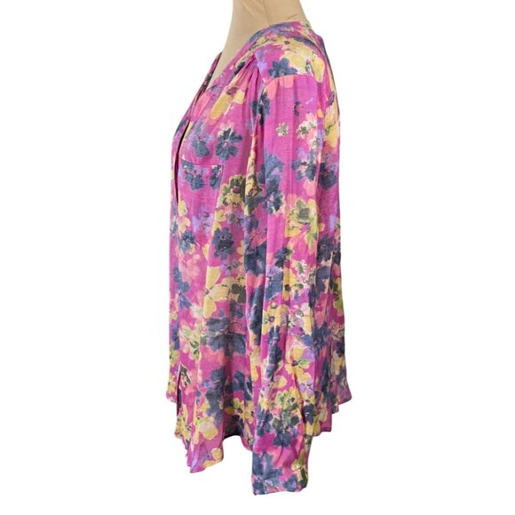 New Zac & Rachel Floral Blouse Size 1X Lilac Rose Button Front Long Sleeve - Picture 2 of 8